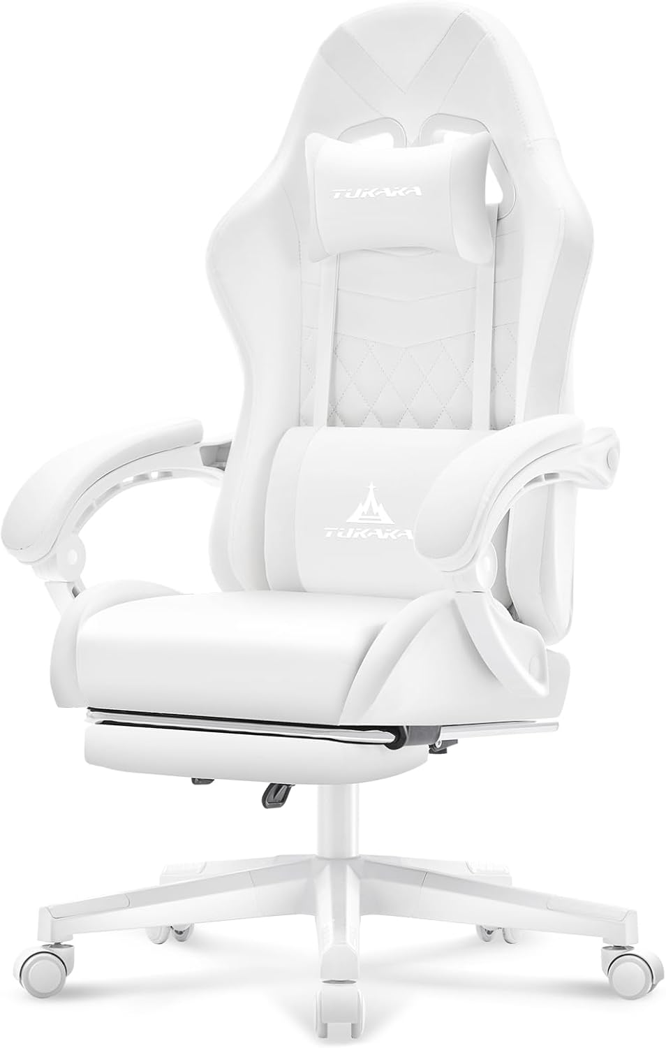 Gaming & Esports District - White Ergonomic Gaming Chair with Footrest,