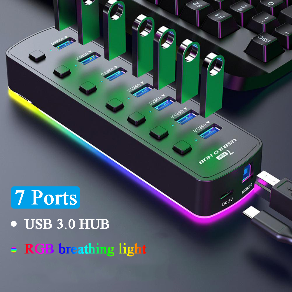 RGB USB 3.0 Hub 7 Ports Data P - Esports Gaming Splitter recension och pris
